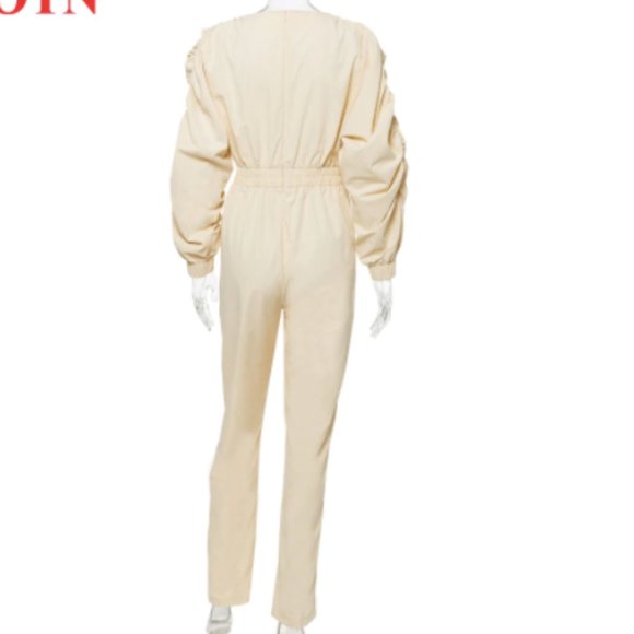 Cream High Waisted Jump Suit - Picture 9 of 12
